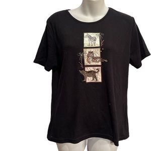 Chico’s Jason Maxwell Tee w/Embroidery Animals. Black size small